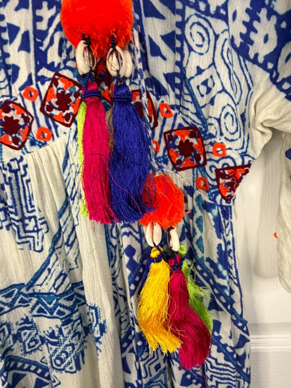 Hemant & Nandita Tie-Tassel Maxi Dress -Embroidered- S (fits to L)  - MSRP $648 - Picture 7 of 16